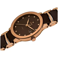 Rado Centrix 28mm Brown Dial Diamond Dot Ceramic Case Brown Bracelet Watch