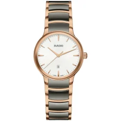 Rado Centrix 28mm White Dial Rose Ceramic Case Rose & Grey Bracelet Watch