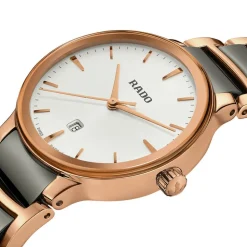 Rado Centrix 28mm White Dial Rose Ceramic Case Rose & Grey Bracelet Watch