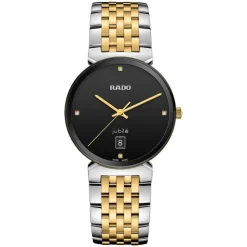 Rado Florence 38MM Black Dial Diamond Dot Steel Yellow Gold Case Bracelet Watch