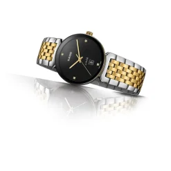 Rado Florence 38MM Black Dial Diamond Dot Steel Yellow Gold Case Bracelet Watch