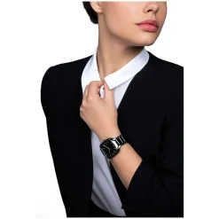 Rado True Square Black Dial Rose Gold Index Ceramic Case Watch