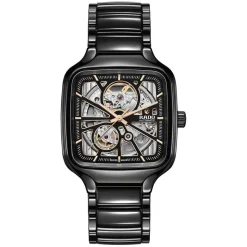Rado True Square Open Heart Transparent Dark Ceramic Case Unisex Watch