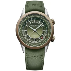 Raymond Weil Freelancer 40.5mm GMT Green Dial & Strap Watch