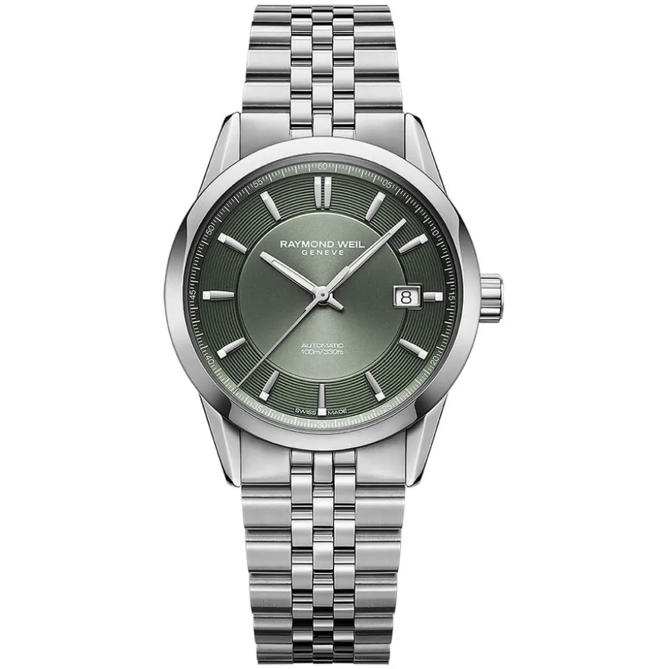Raymond Weil Freelancer 38mm Olive Green Dial Steel Bracelet Watch