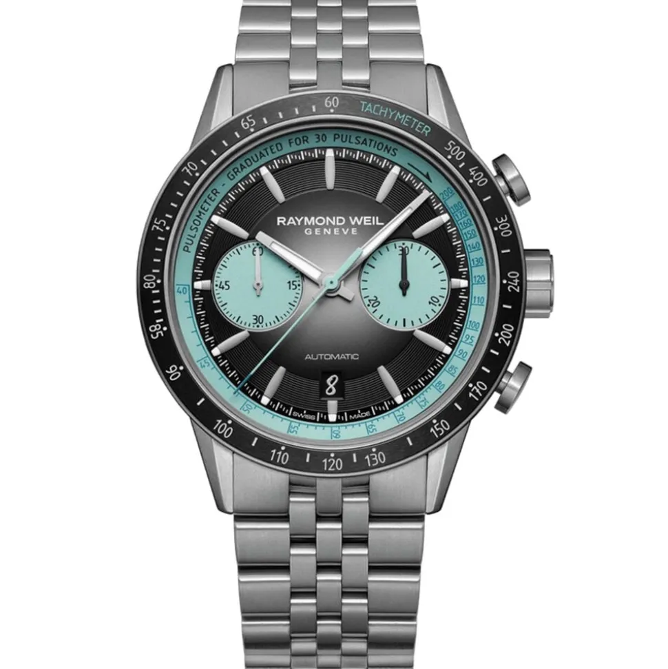 Raymond Weil Freelancer 43.5mm Black Turquoise Detail Dial Titanum Case Bracelet Watch