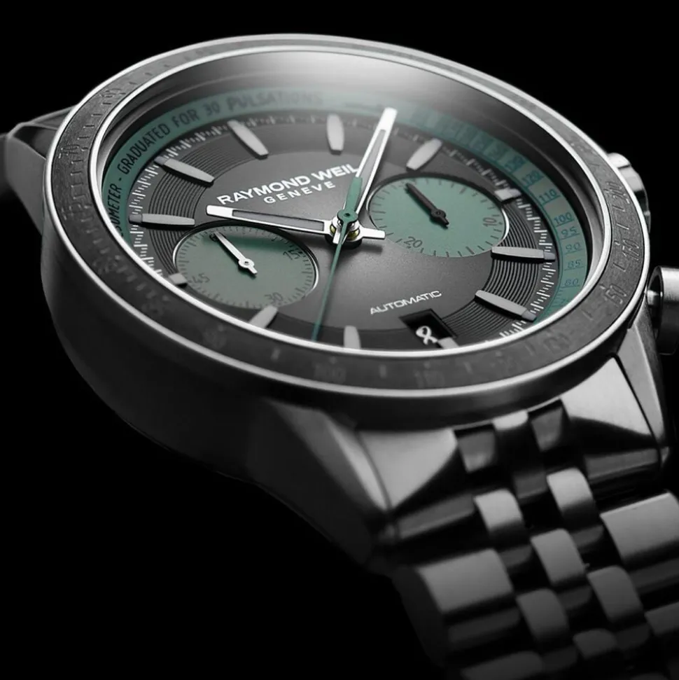 Raymond Weil Freelancer 43.5mm Black Turquoise Detail Dial Titanum Case Bracelet Watch