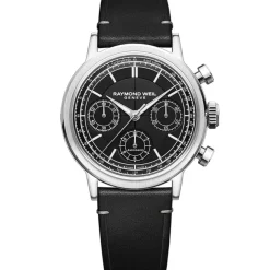 Raymond Weil Millesime Automatic Chronograph 39.5mm Black Dial Leather Strap Watch