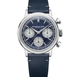 Raymond Weil Millesime Automatic Chronograph 39.5mm Midnight Blue Dial Leather Strap Watch