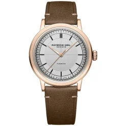 Raymond Weil Millesime 39.5mm Silver Dial Brown Leather Strap Watch