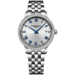 Raymond Weil Toccata 34mm Silver Dial Blue Index Diamond Bezel Watch