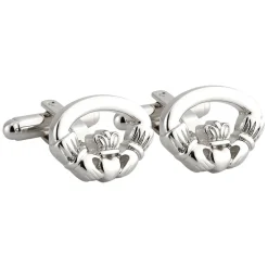 Rhodium Plated Oval Claddagh Cufflinks