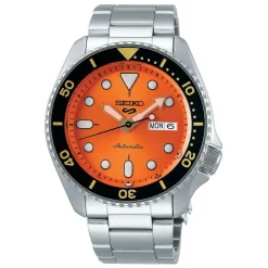 Seiko 5 Sports Auto Orange Monster Black & Gold Bezel Steel Bracelet Watch