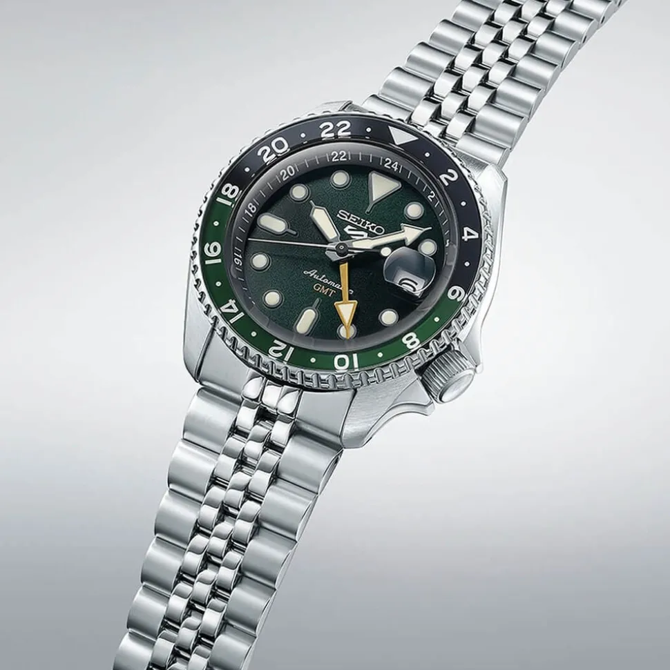 Seiko 5 Sports SKX GMT Bi-Colour 42.5mm Green Dial Steel Bracelet Watch