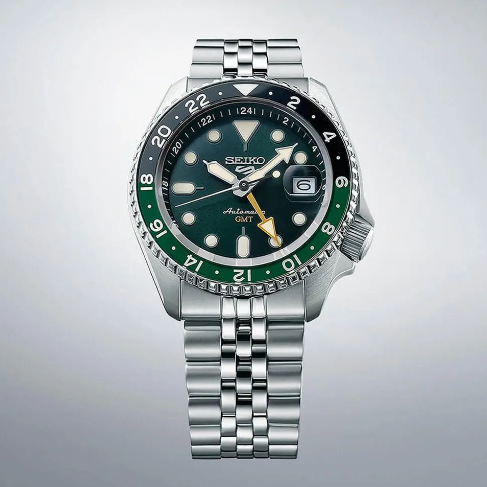 Seiko 5 Sports SKX GMT Bi-Colour 42.5mm Green Dial Steel Bracelet Watch