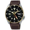 Seiko 5 Sports SKX GMT Mocha 42.5mm Black Dial Brown Leather Strap Watch