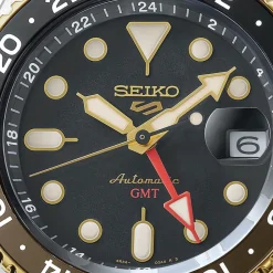Seiko 5 Sports SKX GMT Mocha 42.5mm Black Dial Brown Leather Strap Watch