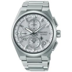Seiko Astron GPS Solar 5X Dual-Time Chronograph 42mm Silvery White Dial Titanium Bracelet Watch
