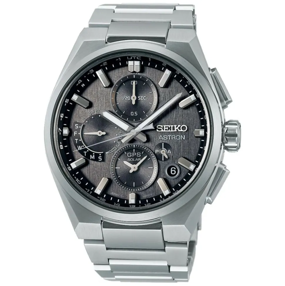 Seiko Astron GPS Solar 5X Dual-Time Chronograph Celestial Grey Dial Titanium Bracelet Watch