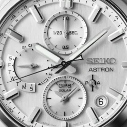 Seiko Astron GPS Solar 5X Dual-Time Chronograph 42mm Silvery White Dial Titanium Bracelet Watch