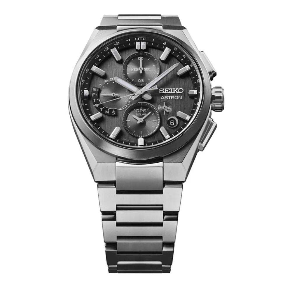 Seiko Astron GPS Solar 5X Dual-Time Chronograph Celestial Grey Dial Titanium Bracelet Watch