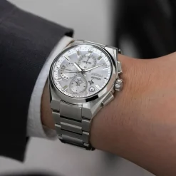Seiko Astron GPS Solar 5X Dual-Time Chronograph 42mm Silvery White Dial Titanium Bracelet Watch