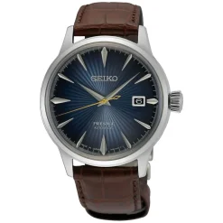 Seiko Presage Cocktail Time "Blue Moon" 40.5mm Blue Dial Brown Strap Watch