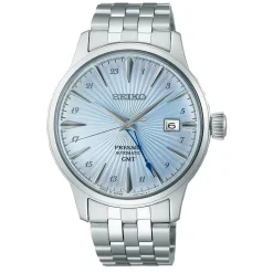 Seiko Presage Cocktail Time 'Skydiving' GMT 40.5mm Light Blue Dial Steel Bracelet Watch