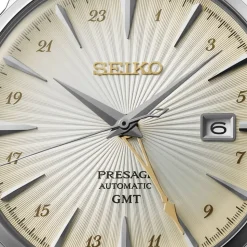 Seiko Presage Cocktail Time 'Acacia' GMT 40.5mm Gradation Yellow Dial Brown Leather Strap Watch