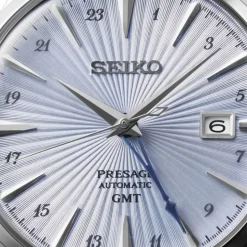 Seiko Presage Cocktail Time 'Skydiving' GMT 40.5mm Light Blue Dial Steel Bracelet Watch