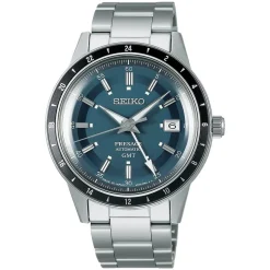 Seiko Presage Style60's GMT 40.75mm Petrol Blue Dial Stainless Steel Bracelet Watch