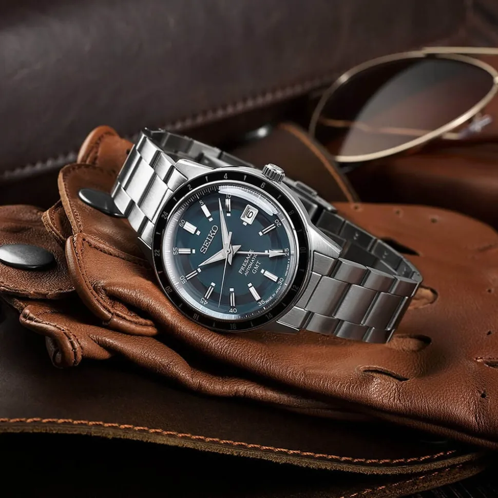 Seiko Presage Style60's GMT 40.75mm Petrol Blue Dial Stainless Steel Bracelet Watch