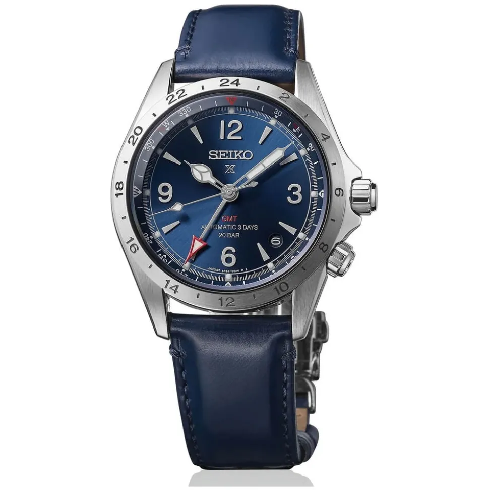 Seiko Prospex Alpinist GMT 39.5mm Blue Dial Leather Strap Watch