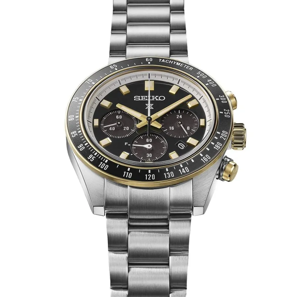 Seiko Prospex Circuit Race Solar Speedtimer 41.4mm Black Dial Steel Bracelet Watch
