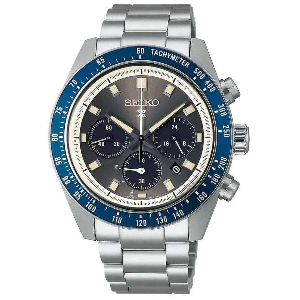 Seiko Prospex Grand Touring Solar Speedtimer 41.4mm Grey Dial Steel Bracelet Watch
