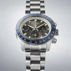 Seiko Prospex Grand Touring Solar Speedtimer 41.4mm Grey Dial Steel Bracelet Watch