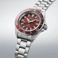 Seiko Prospex 4R Red 'Shog-urai' Divers 41.7mm Dial Steel Bracelet Watch