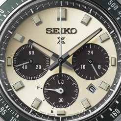 Seiko Prospex Racing Sports Solar Speedtimer 41.4mm Ivory Dial Black Leather Strap Watch