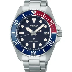 Seiko Prospex Solar Diver&rsquo;s 41mm Blue Dial Red & Blue Bezel Stainless Steel Bracelet Watch