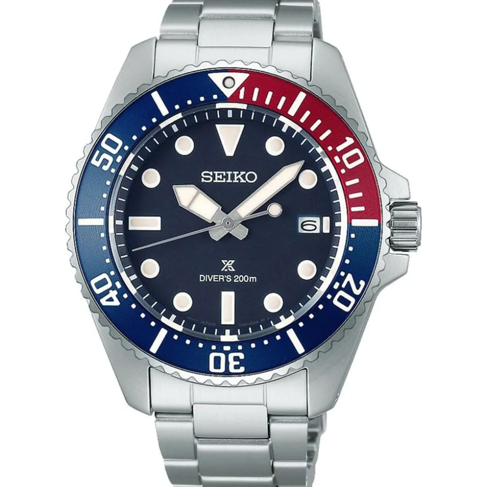 Seiko Prospex Solar Diver’s 41mm Blue Dial Red & Blue Bezel Stainless Steel Bracelet Watch