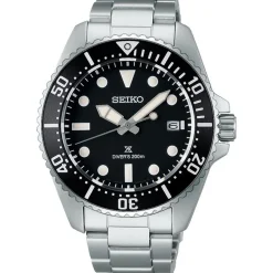 Seiko Prospex Solar Diver&rsquo;s 41mm Pure Black Dial & Bezel Stainless Steel Bracelet Watch