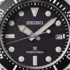 Seiko Prospex Solar Diver&rsquo;s 41mm Pure Black Dial & Bezel Stainless Steel Bracelet Watch