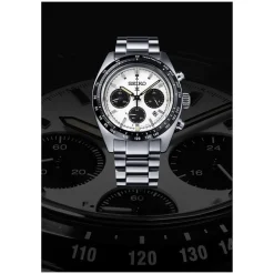 Seiko Prospex Speedtimer Solar 39mm Chronograph White Dial Steel Case Bracelet Watch