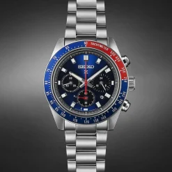 Seiko Prospex Speedtimer 41.4mm Solar Chronograph Blue & Red Bezel Watch