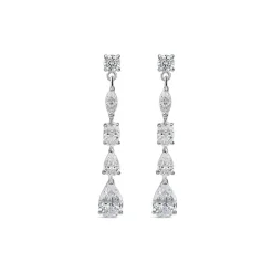 Silver 5 Stone Cubic Zirconia Pear & Marquise & Oval Drop Earrings