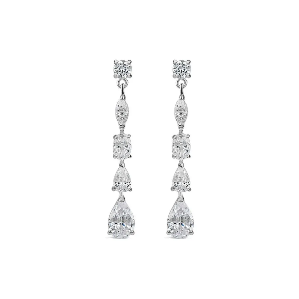 Silver 5 Stone Cubic Zirconia Pear & Marquise & Oval Drop Earrings