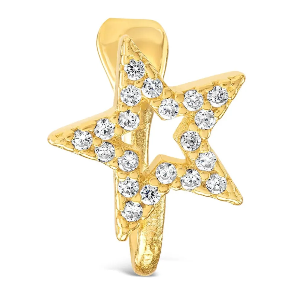 Silver & Gold Plated Open Cubic Zirconia Star Single Cuff Earring