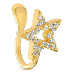 Silver & Gold Plated Open Cubic Zirconia Star Single Cuff Earring