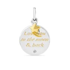 Silver & Gold-plated Cubic Zirconia 'Love You To The Moon & Back' Pendant (Chain Included)