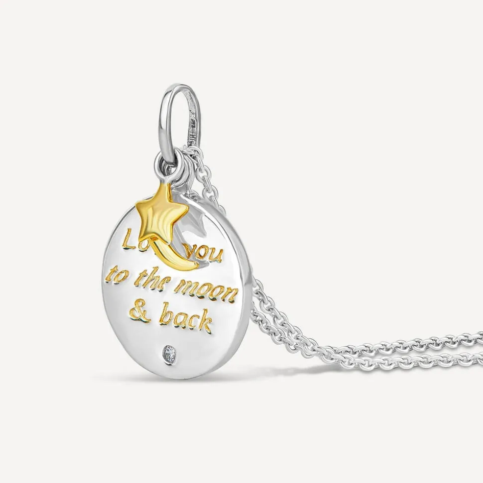 Silver & Gold-plated Cubic Zirconia 'Love You To The Moon & Back' Pendant (Chain Included)